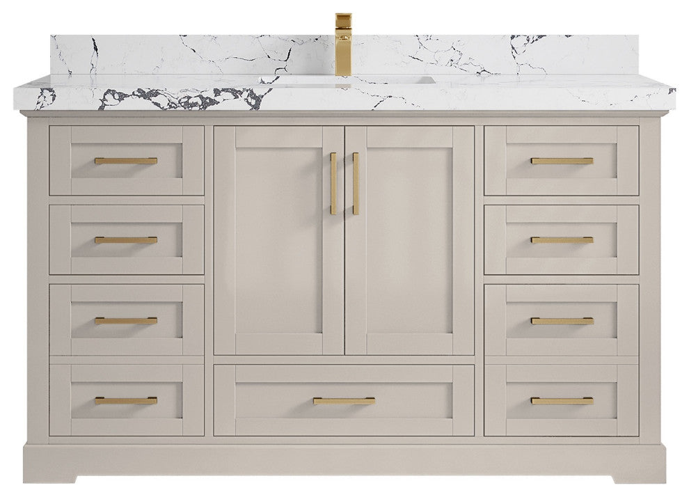 Boston 60" Single Bathroom Vanity in Fine Grain 2" Viola Night