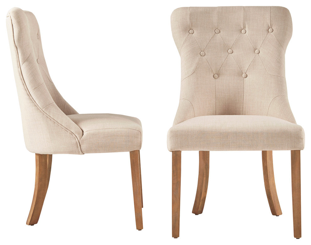 Keighley Button Tufted Hourglass Dining Chair, Set of 2, Beige