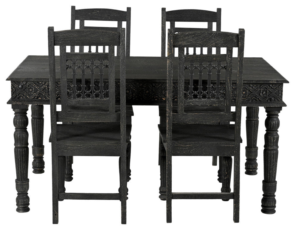 Wiley 5-piece Carved Solid Wood Dining Set, Black