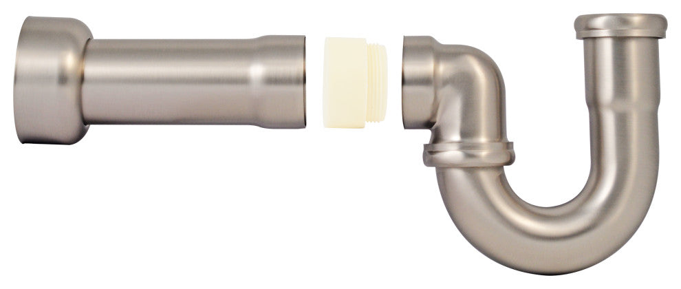 1.5" New England Style P-Trap With High Box Flange In Polished Brass, Satin Nickel