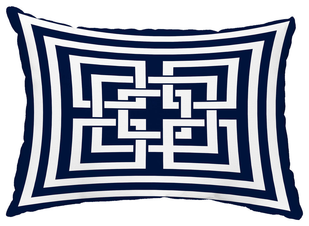 Greek New Key 14"x20" Abstract Decorative Outdoor Pillow, Navy
