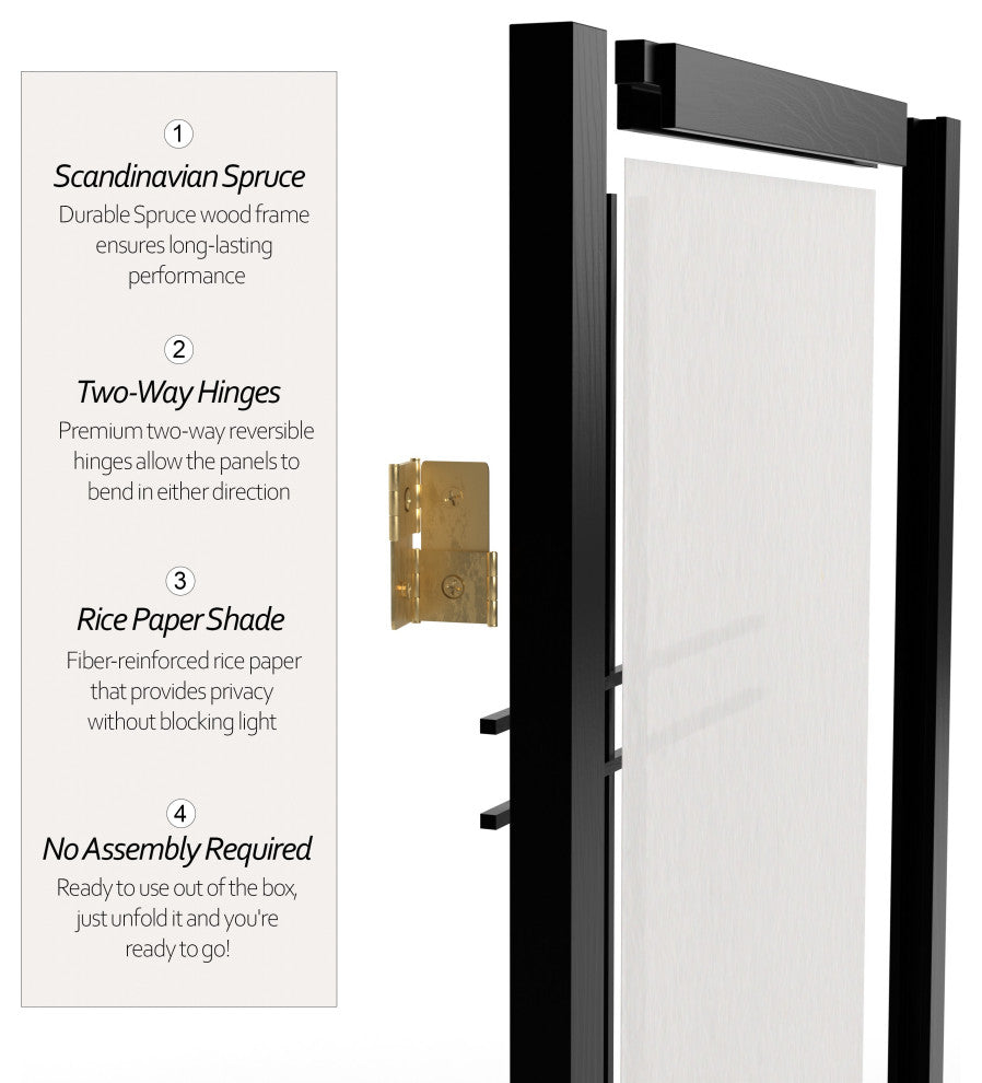 2' Tall Desktop Double Cross Shoji Screen, Black, 3 Panels