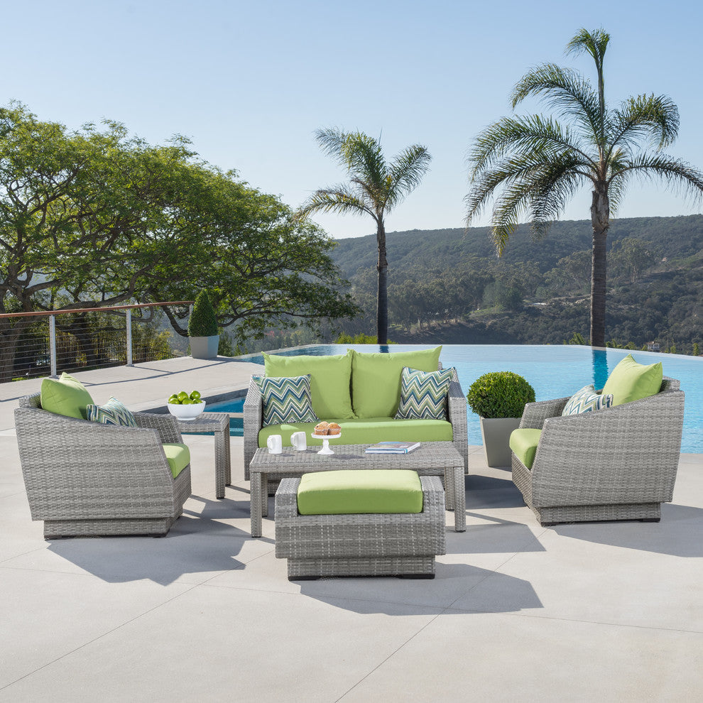 Cannes 6 Piece Sunbrella Outdoor Love and Club Seating Set, Ginkgo Green
