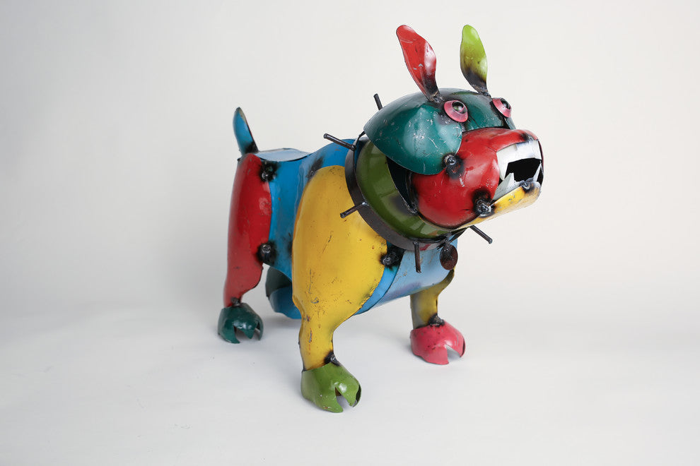 Recycled Metal Bulldog, Multi-Colored, Large