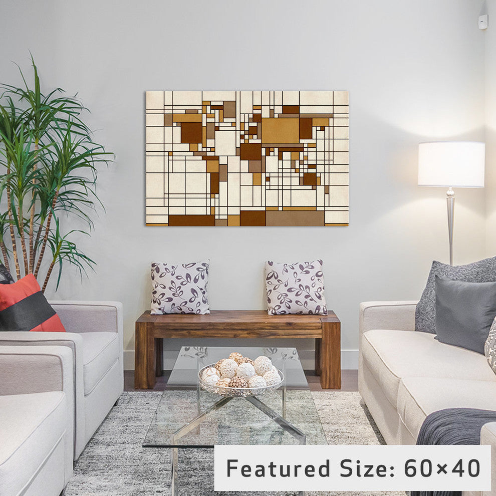 "World Map Abstract Mondrian Style" by Michael Tompsett, 26x18x1.5"