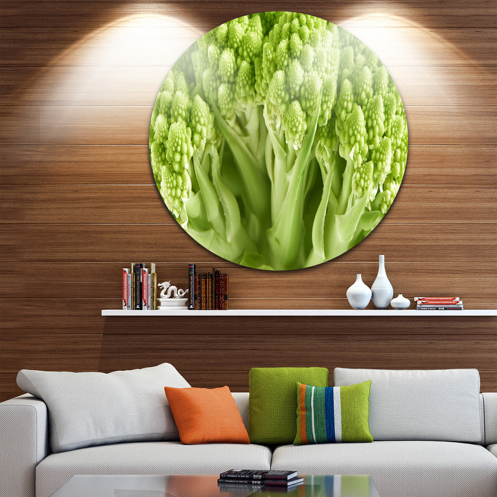 Fresh Green Romanesco Florets, Floral Photo Round Metal Wall Art, 23"