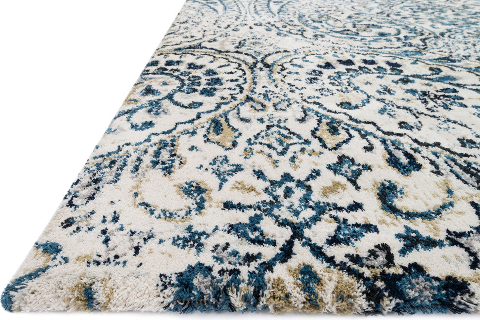 Microfiber Polyester Torrance Rug by Loloi, Ivory and Indigo, 2'7"x4'