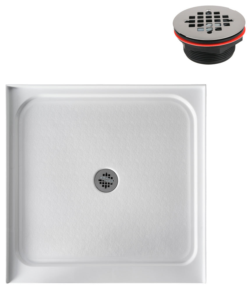 GB-537-152 36"x36" Alcove Acrylic Shower Base, Center Drain, Drain Included