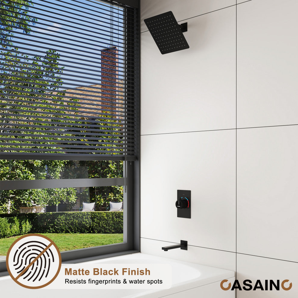 10inch Wall Mount Dual Function Rain Shower System with Tub Spout, Matte Black