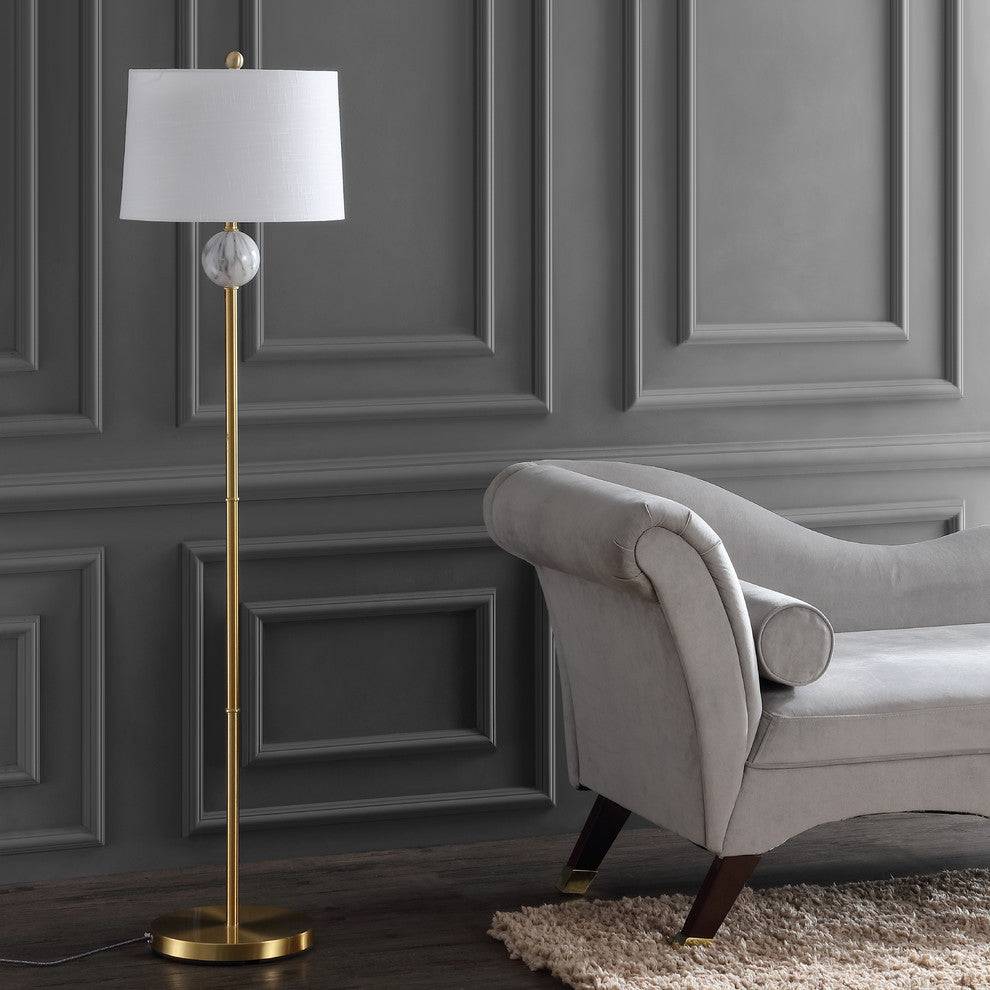 Vaughn 60" Modern Metal and Resin LED Floor Lamp, Brass Gold and White