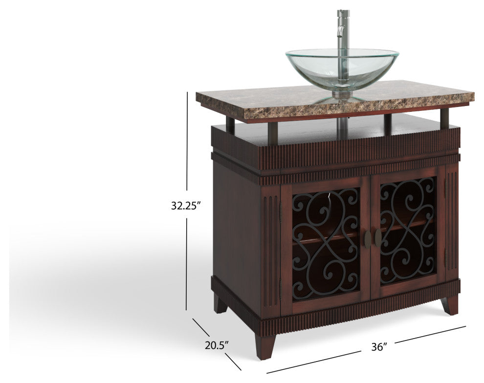 Valencia Bathroom Vanity, Single Sink, 36", Brown, Freestanding