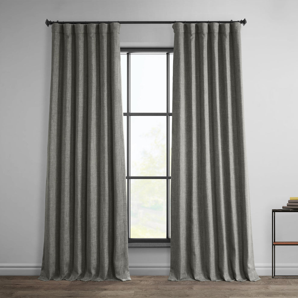 Faux Linen Darkening Curtain Single Panel, Blazer Gray, 50"x108"