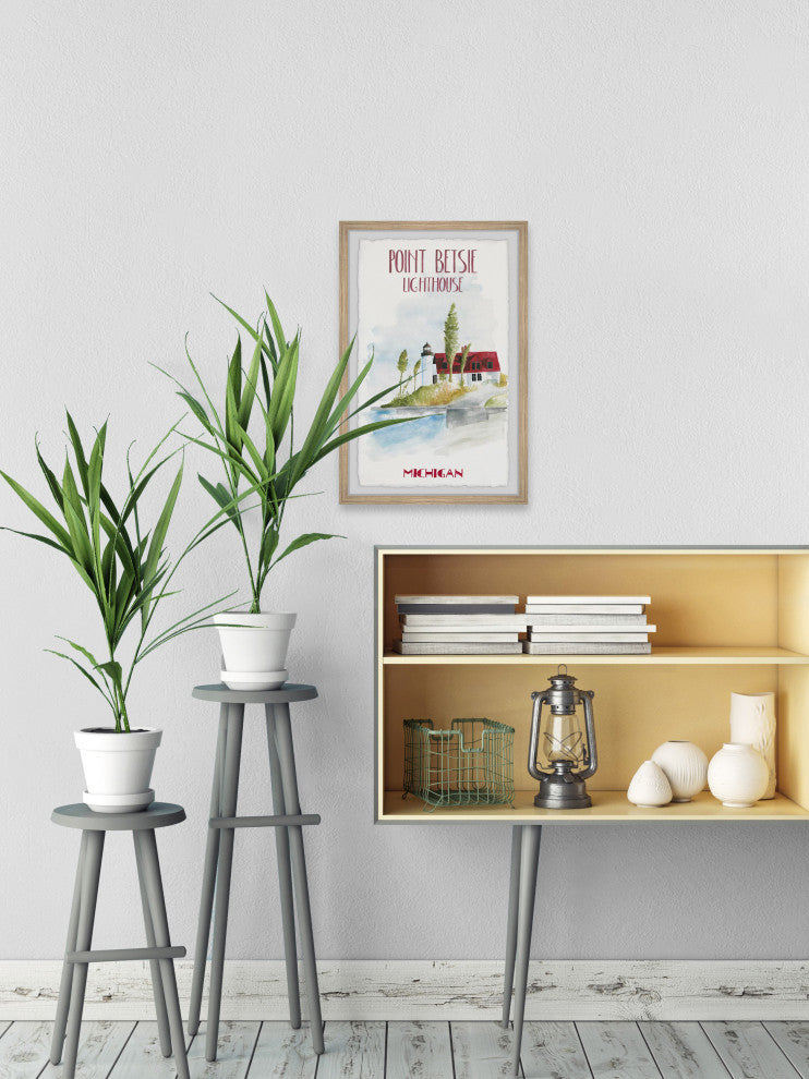 "Point Betsie Lighthouse II" Framed Painting Print, 12x18