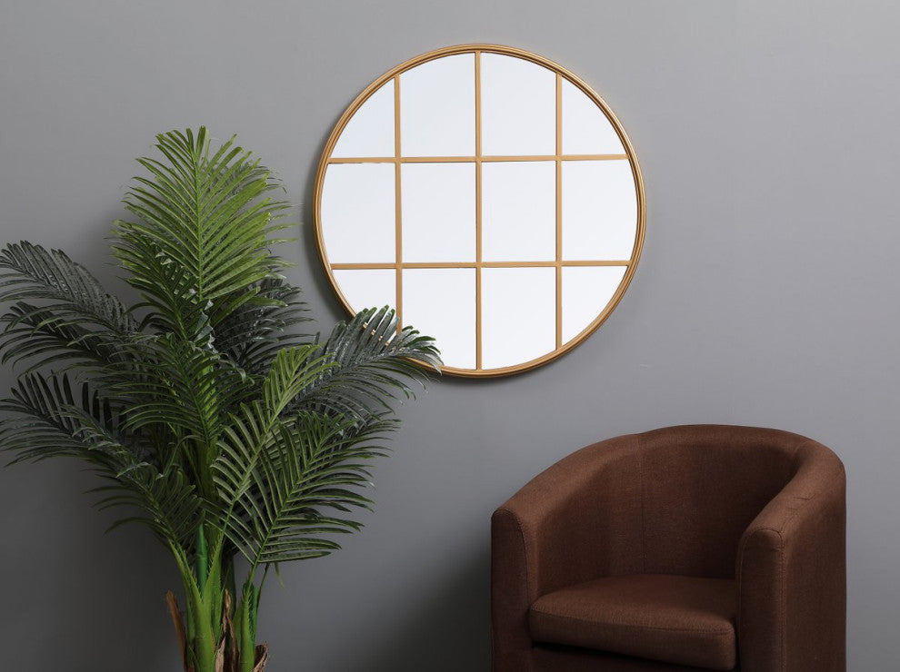 Macey Metal Windowpane Mirror, 32"x32", Brass