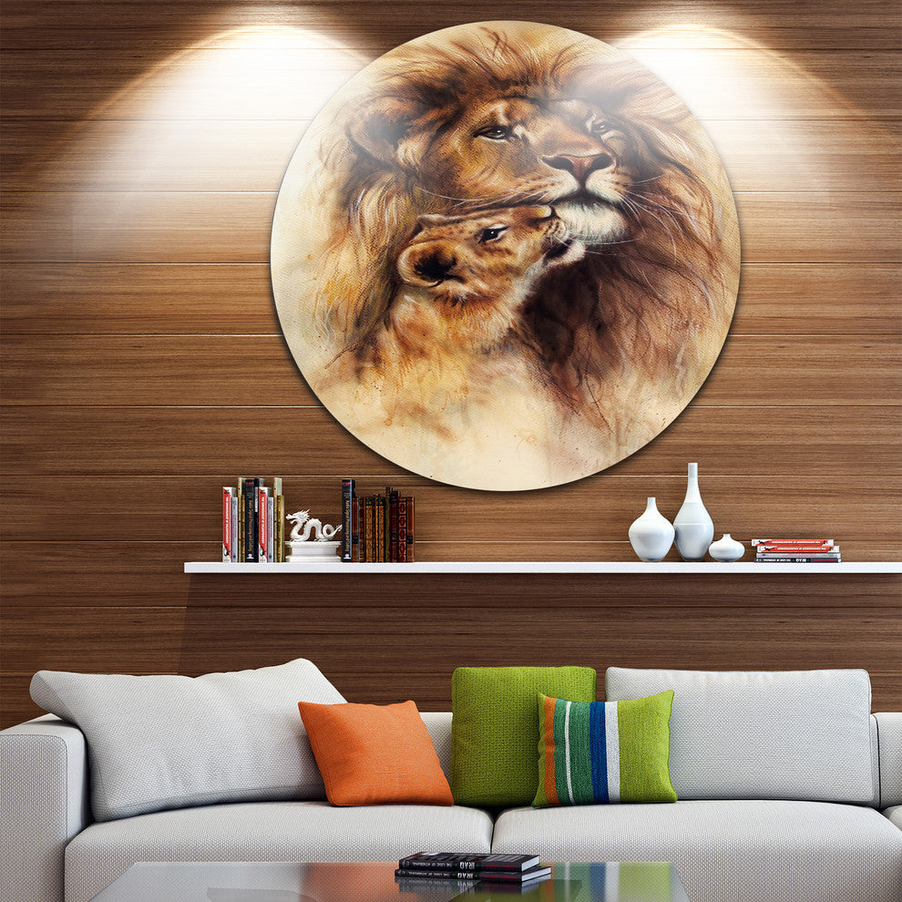 Loving Lioness, Animal Disc Metal Artwork, 38"