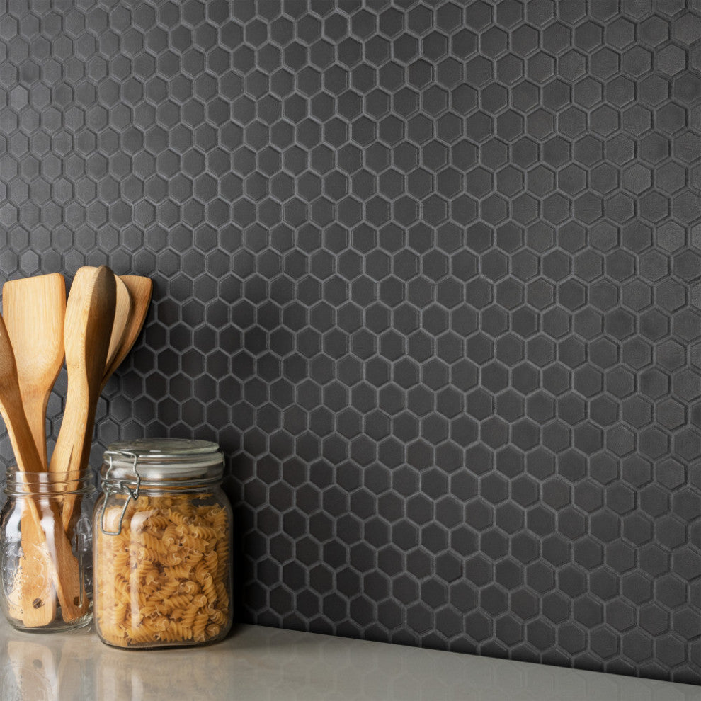 Gotham 1" Hex Black Porcelain Floor and Wall Tile
