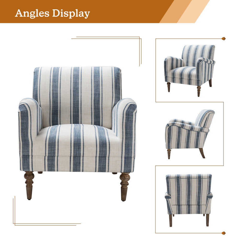 Mid-century Stripe Armchair With Wing Back, Navy