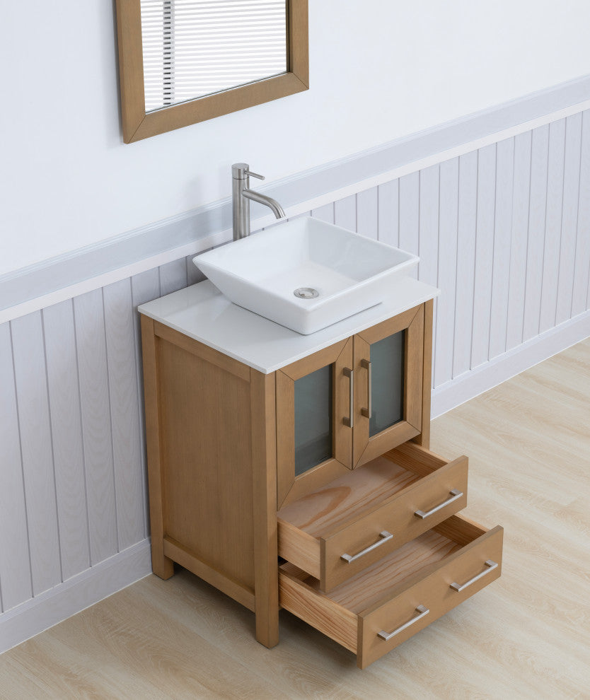Vanity Art Bathroom Vanity Set With Sink, Natural Oak, 24", Standard Mirror