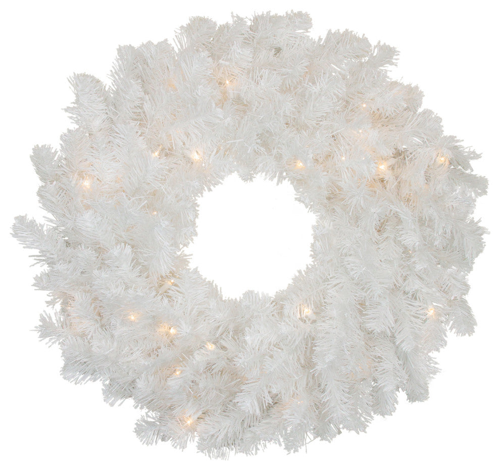 24" Pre-Lit Snow White Artificial Christmas Wreath Clear Lights