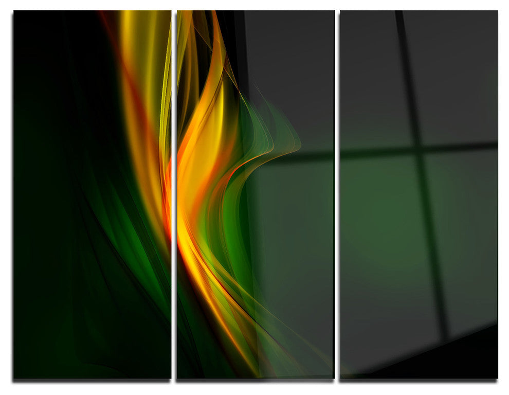 "Green Gold Upright Waves" Digital Metal Wall Art, 3 Panels, 36"x28"