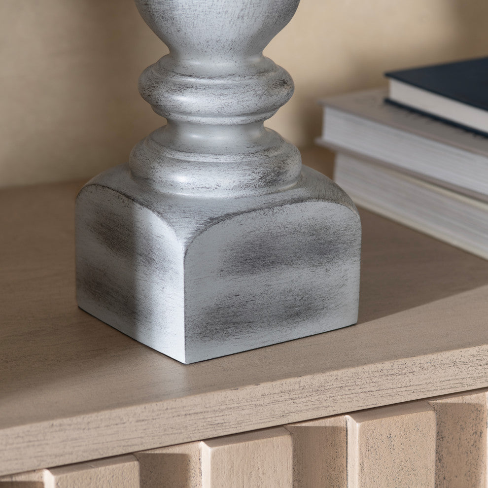 25"H Grey Resin Table Lamp With White Drum Shade, Set of 2