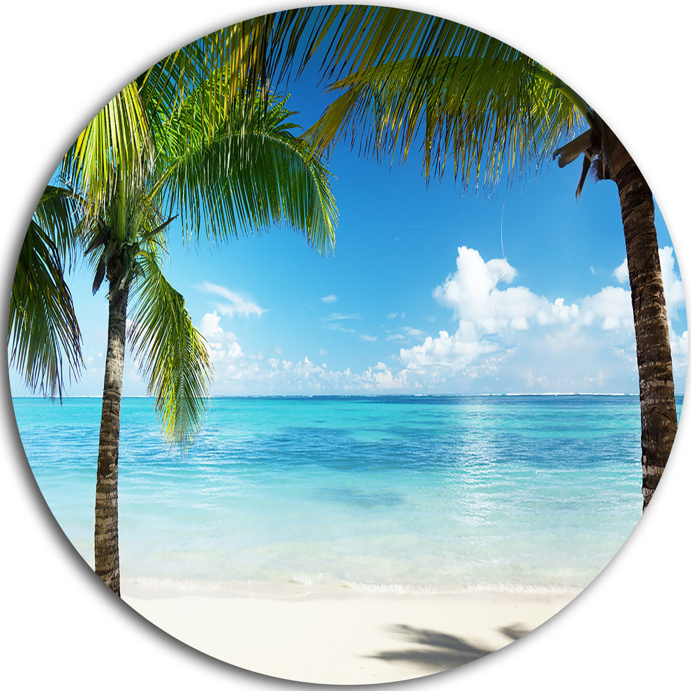 Palm Trees And Sea, Landscape Photo Disc Metal Wall Art, 23"