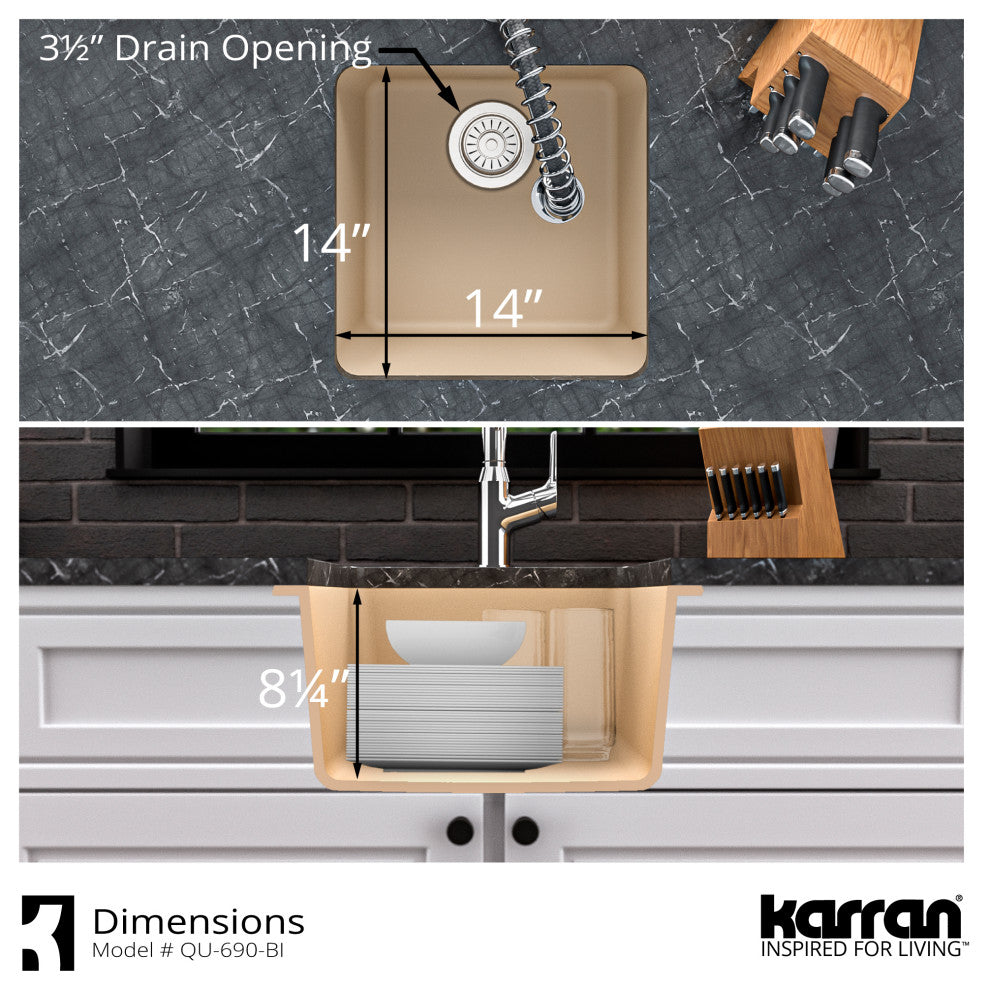Karran Undermount Quartz Composite 17" Bar Single Bowl Sink, Bisque
