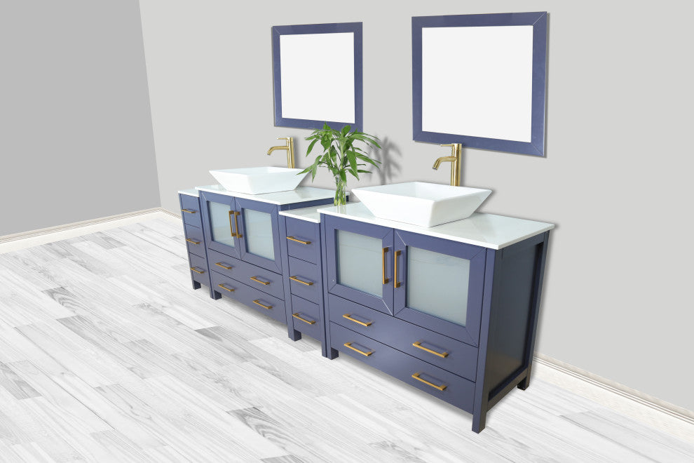 Vanity Art Vanity Set With Vessel Sink, Blue, 96", Standard Mirror
