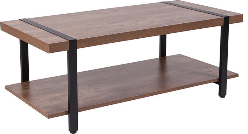 Beacon Hill Rustic Wood Grain Finish Coffee Table With Black Metal Legs