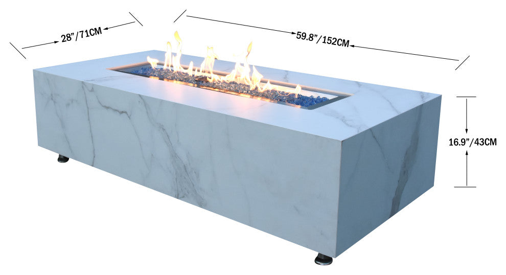 Elementi "œCarrara"? Marble Porcelain Fire Table- Natural Gas