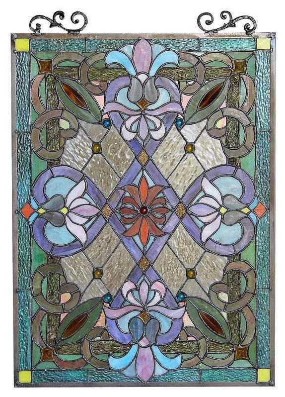 IZZY Tiffany-glass Victorian Window Panel 18x25.5
