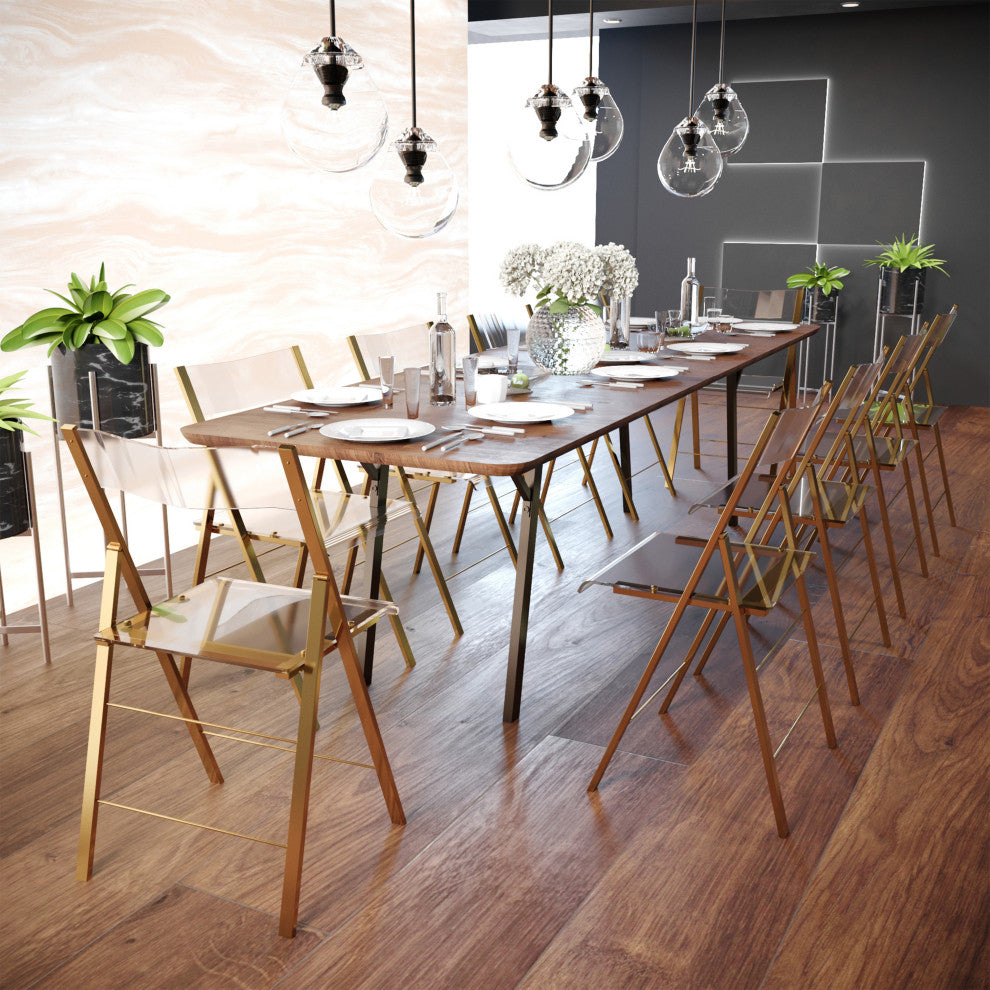 LeisureMod Menno Clear Acrylic Dining Folding Chair With Gold Base, Set of 4