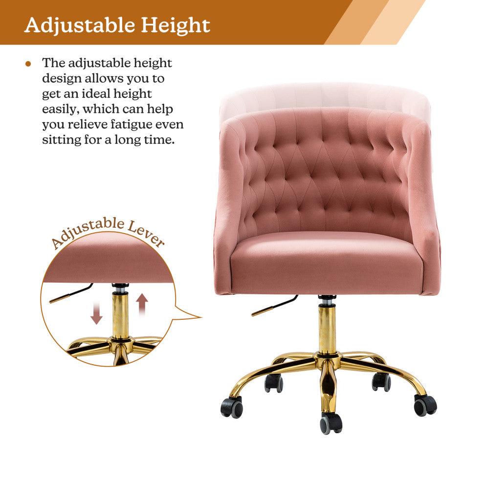 Home Office Swivel Chair with Button-Tufted Back, Pink