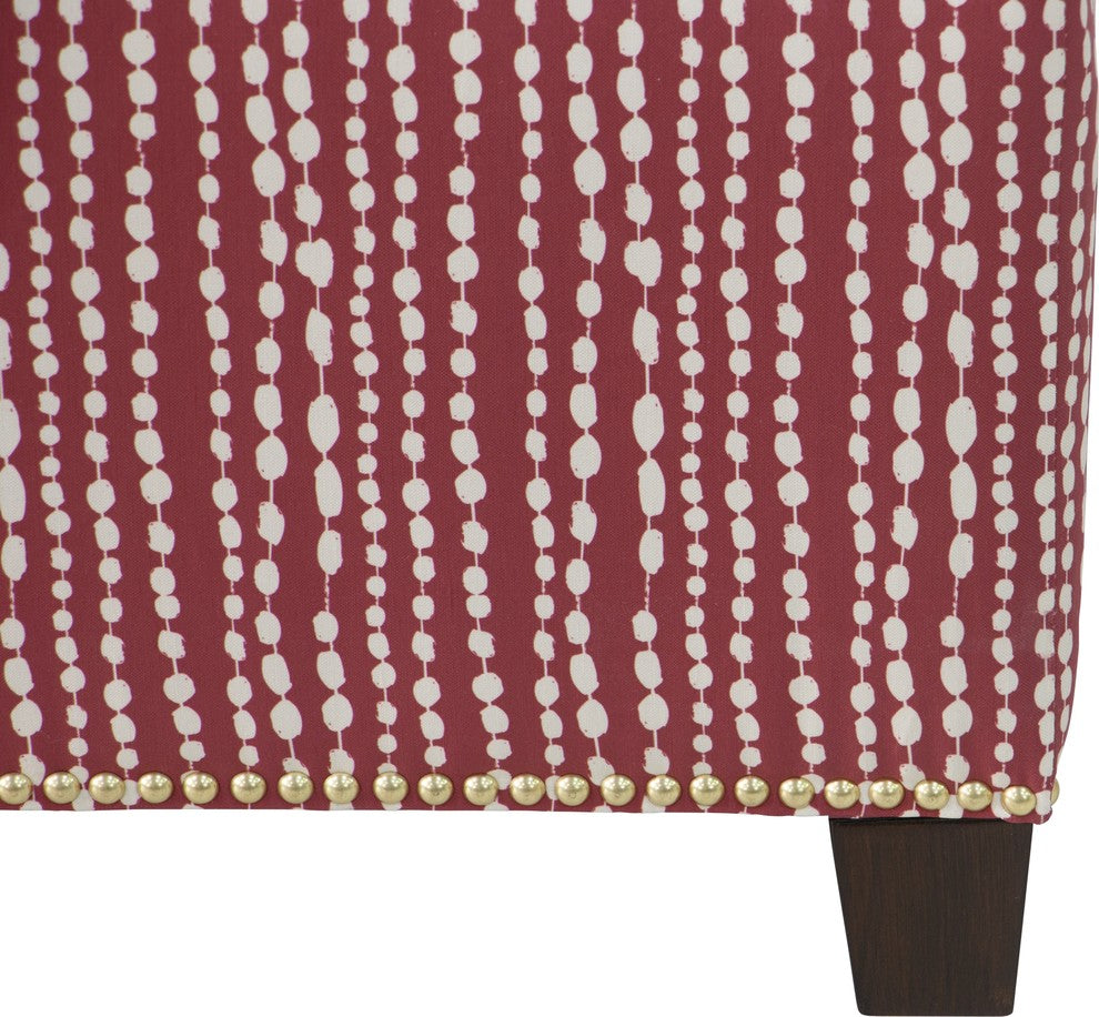 Quinn Square Nail Button Ottoman, Line Dot Holiday Red
