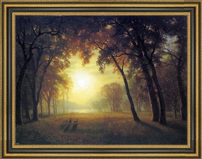 Albert Bierstadt Deer in a Clearing Framed Premium Canvas Print, 21"x28"