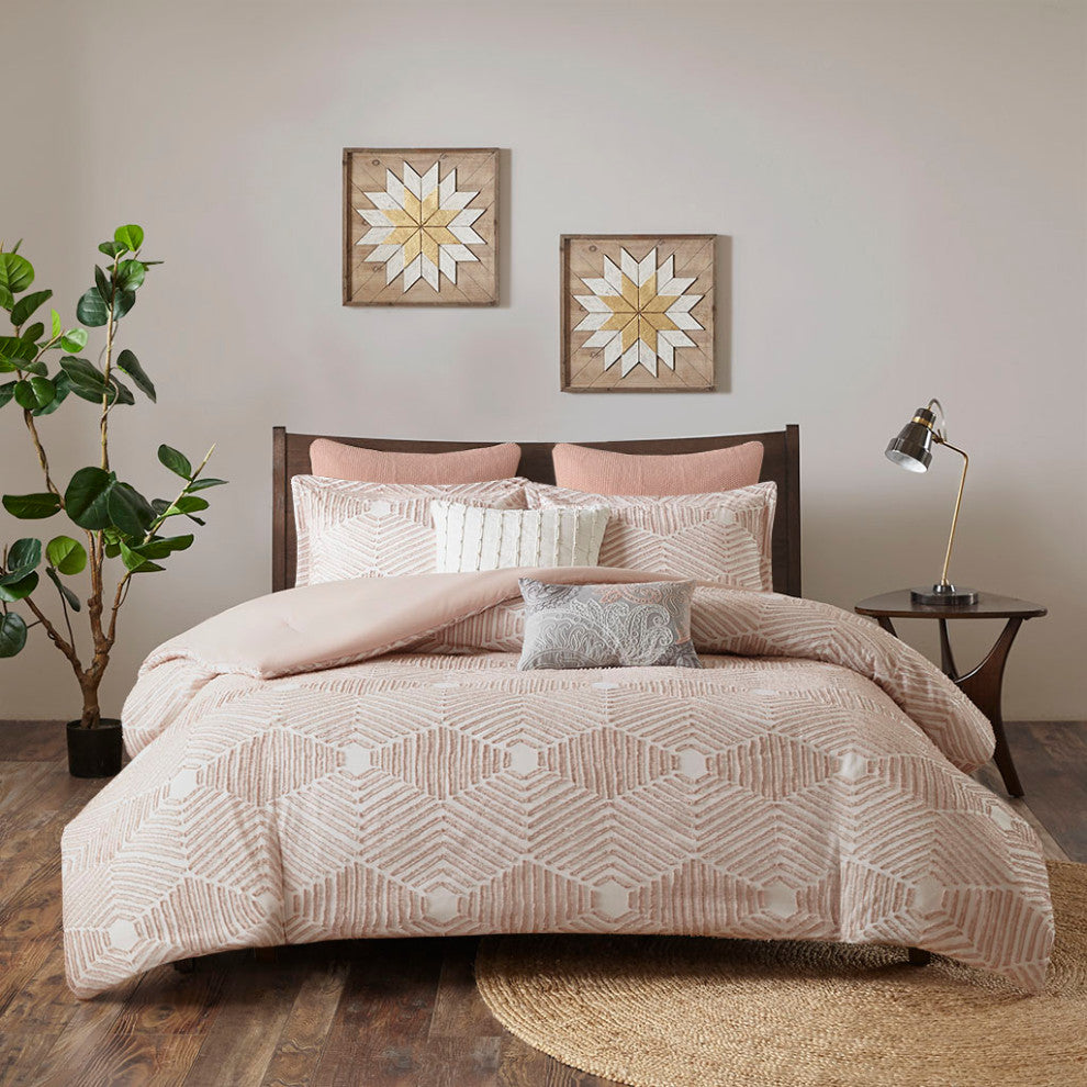 INK+IVY Ellipse Cotton Jacquard Comforter Set, Blush, King/Cal King