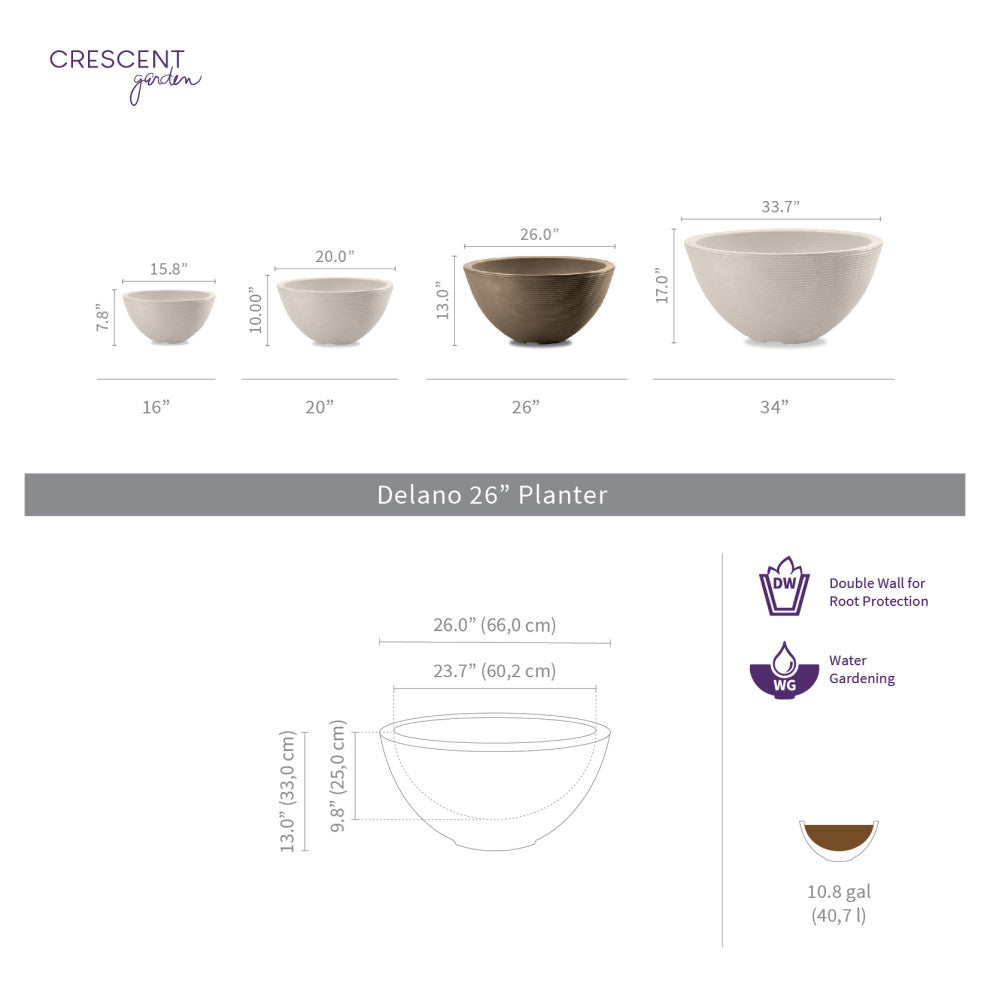 Delano 16" Planter, Caviar Black, 26" Bowl