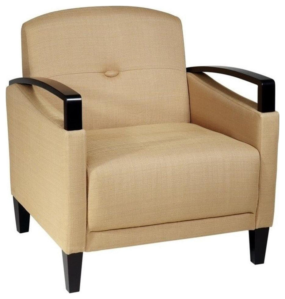 Main Street Woven Wheat Chair with Interlace Weave Fabric and Espresso Arms