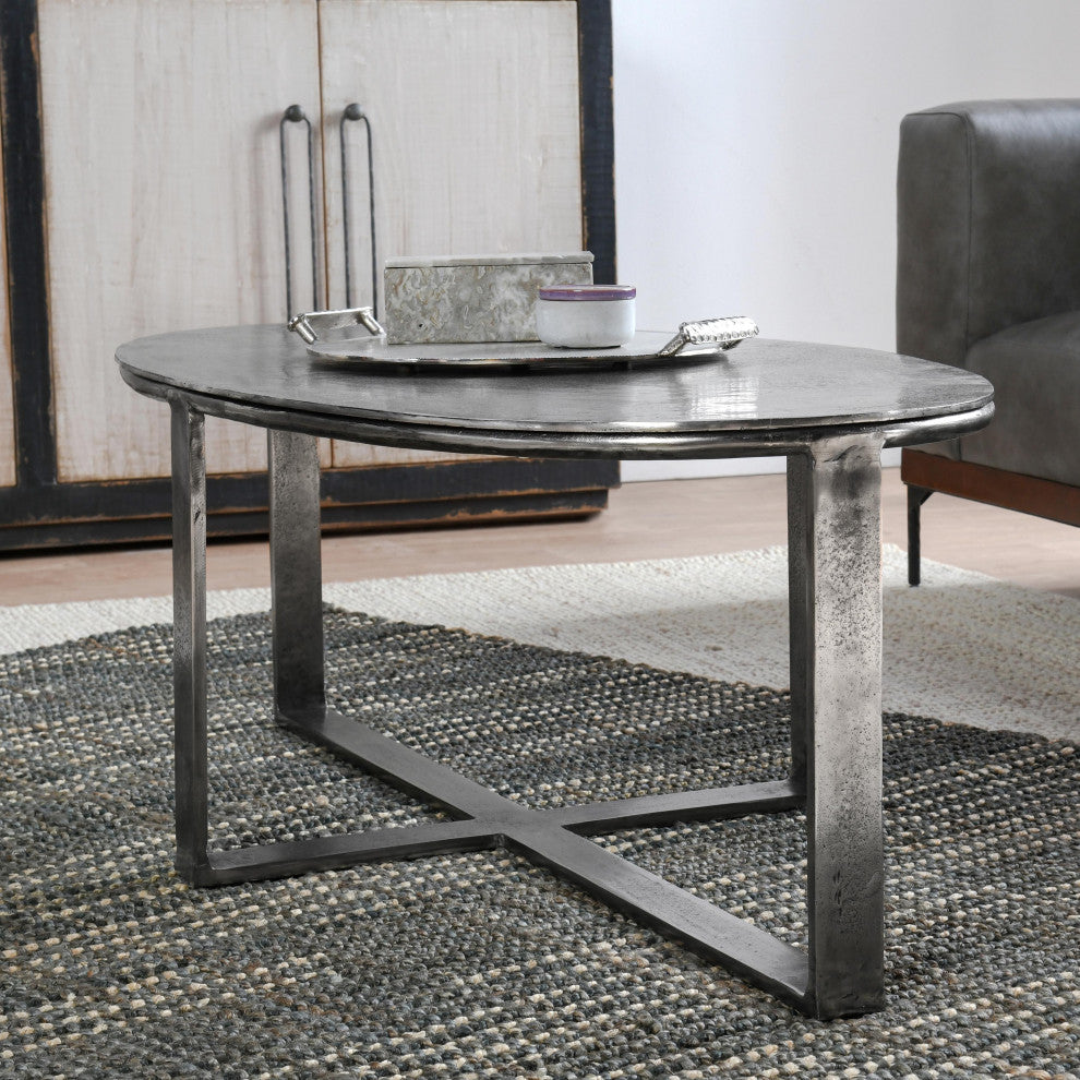 Kosas Home Flores 48" Industrial Oval Metal Nickel Coffee Table
