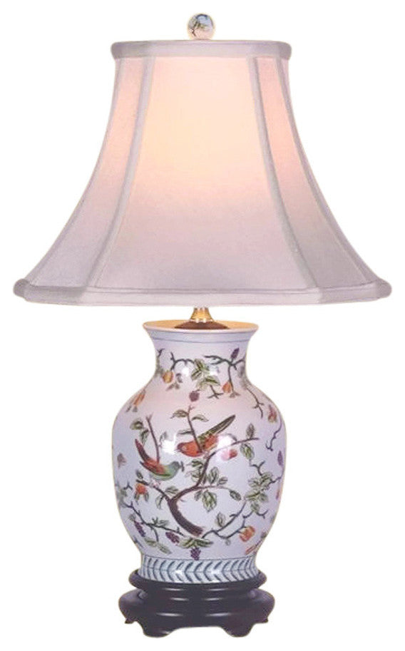 Chinese Porcelain Bird On Floral Twig Motif Vase Table Lamp 20.5"