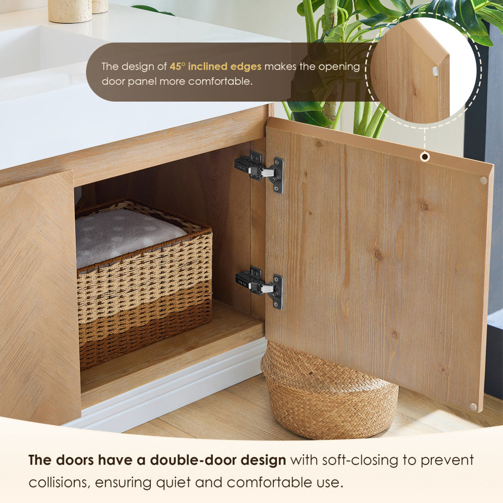 Siena Wall-mounted Single Bath Vanity, Light Brown, 36inch, No Mirror