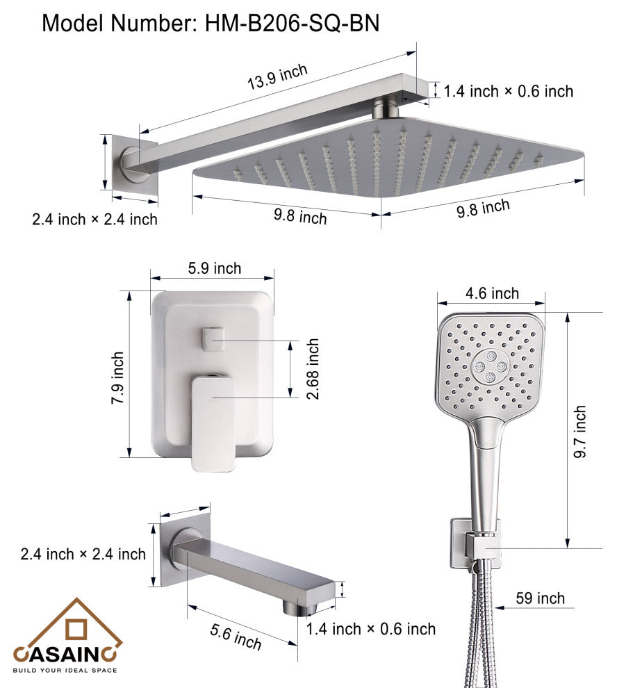 9inch Shower System Brushed Nickel Dual Head Waterfall Shower Bar System, Brushed Nickle