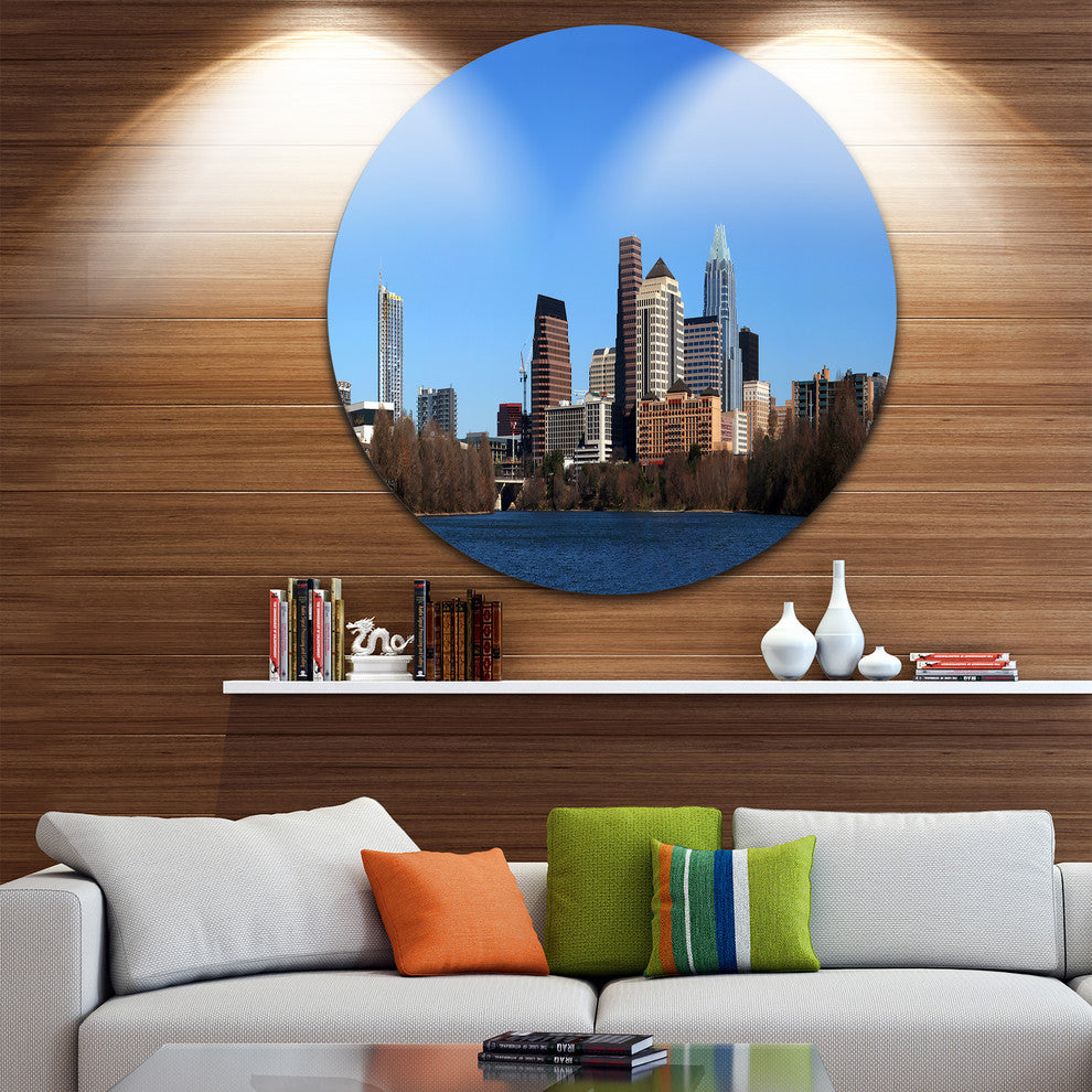 Downtown Texas, Cityscape Photography Round Wall Art, 23"