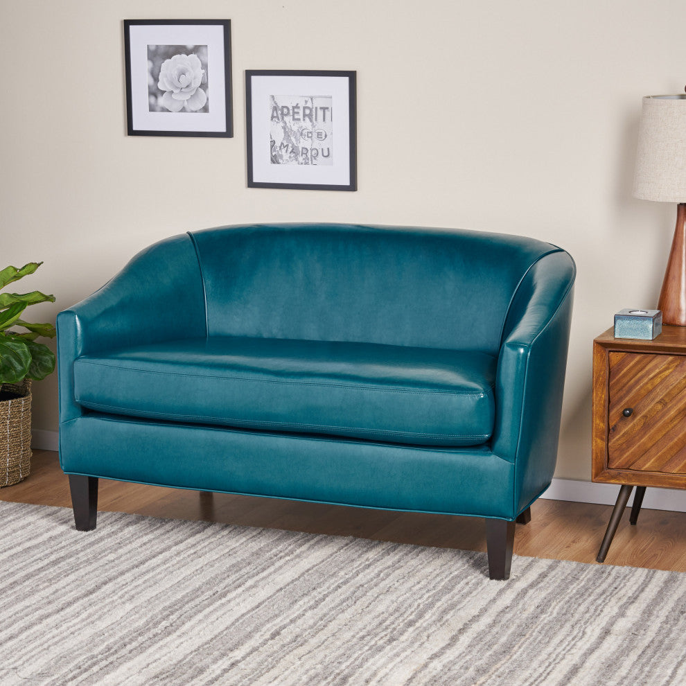 GDF Studio Isolde Modern Petite Loveseat, Teal Leather