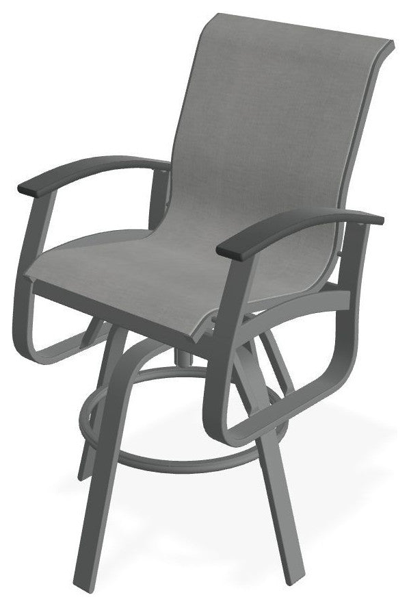 Belle Isle Sling Bar Height Outdoor Swivel Armchair, Alloy/Graphite