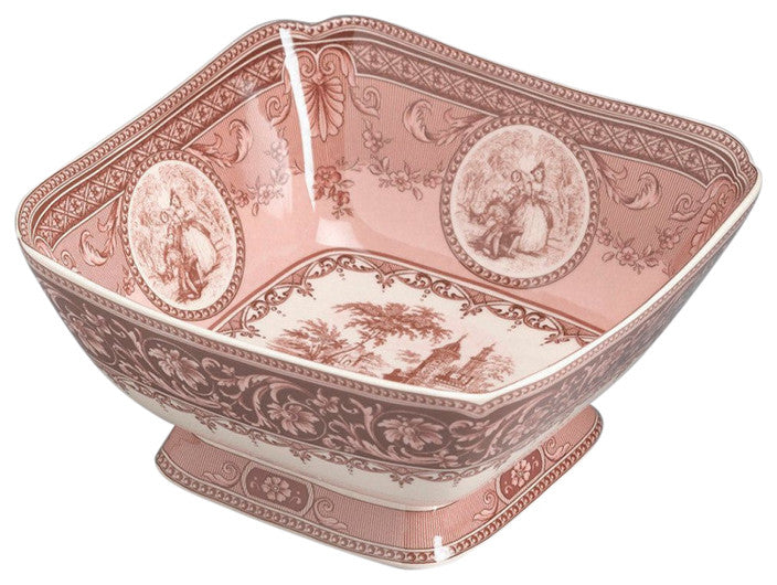 Nathaly Porcelain Scene Square Serving Bowl, Dark Red