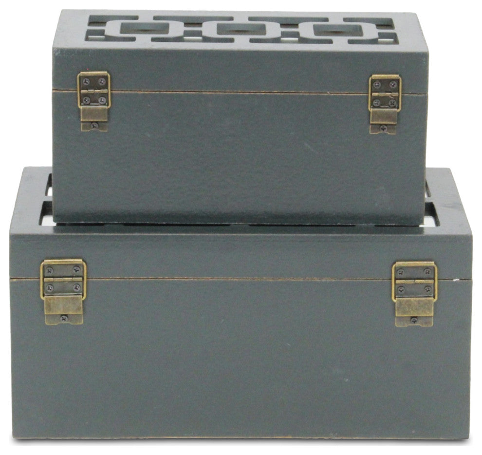 Distressed Mirror Keepsake Boxes, Black, Set of 2, Black