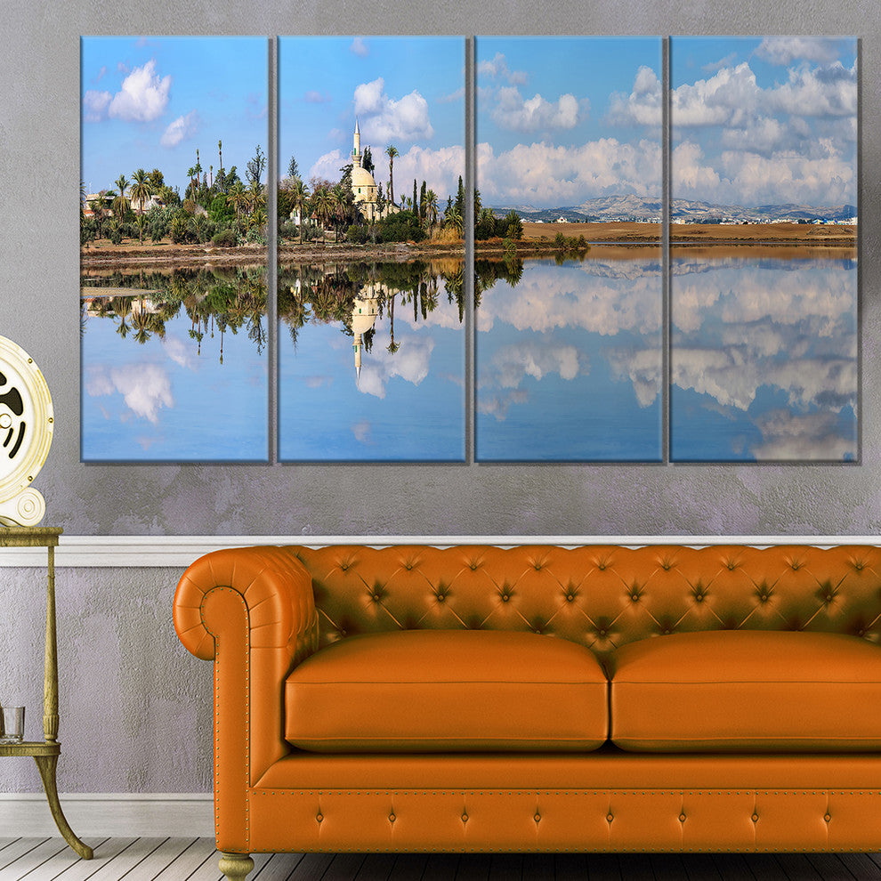 "Hala Sulttan Tekke in Cyprus Panorama" Seashore Wall Art, 4 Panels, 48"x28"