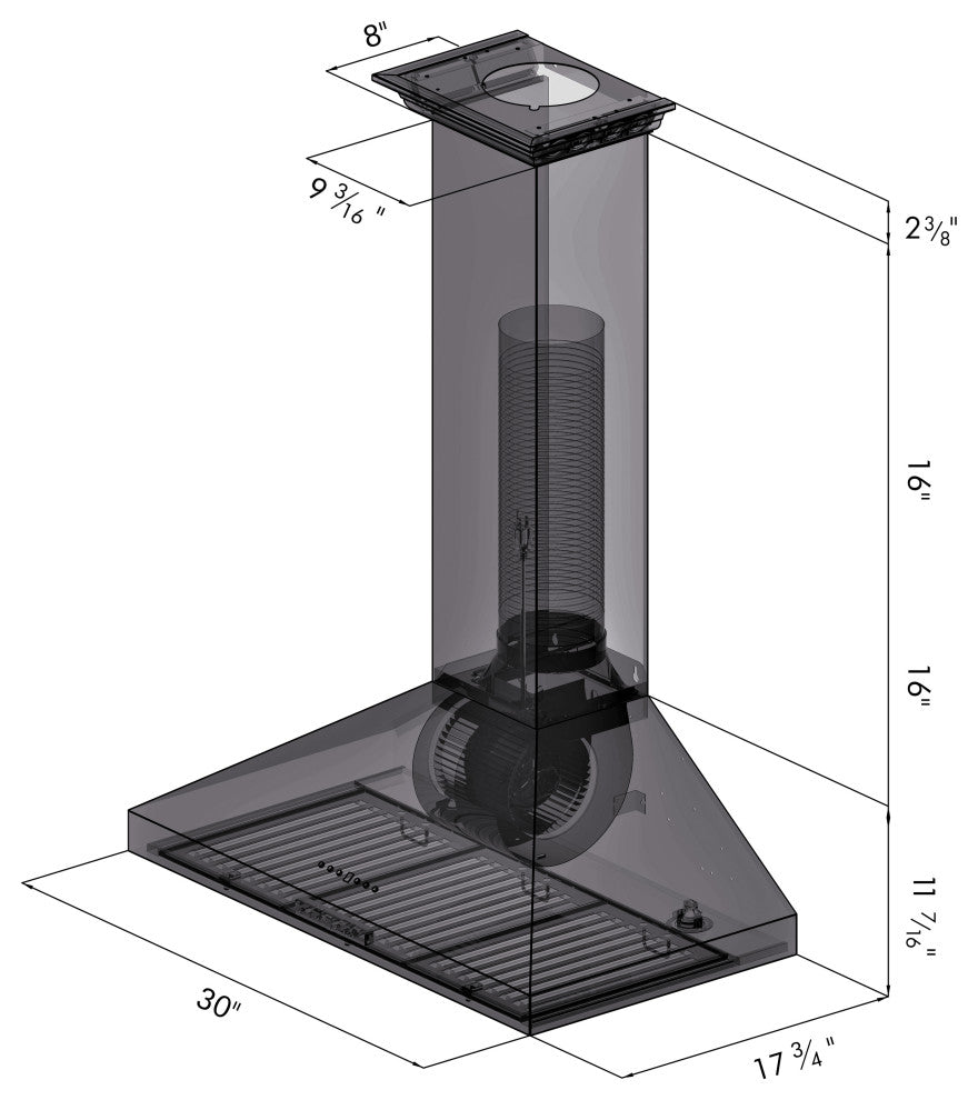 ZLINE 30" Wall Mount Hood, Stainless Steel With Crown Molding KL3CRN-30