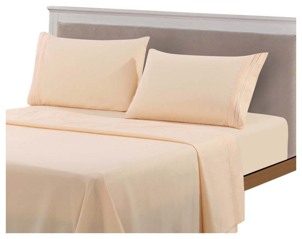Brushed Microfiber Embroidered 1800 Bedding, 4 Piece, Vanilla, King